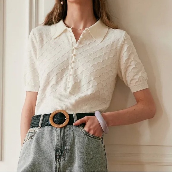 Short Sleeve Textured Knit Tee 🤍 - Picture 1 of 6